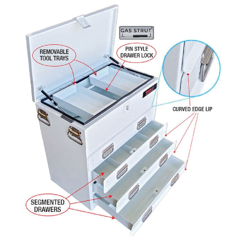 Grip 29282 702mm x 404mm x 700mm 4 Drawer White Steel Ute Tool Box
