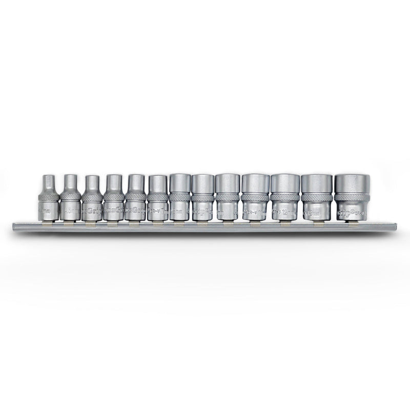 AuzGrip A75300 13 Piece 6 Point Metric 1/4 Inch Square Drive Socket Set Front