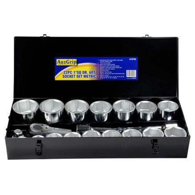 AuzGrip AuzGrip A76700 22 Piece 38mm-80mm 6 Point Metric 1" Square Drive Socket Set
