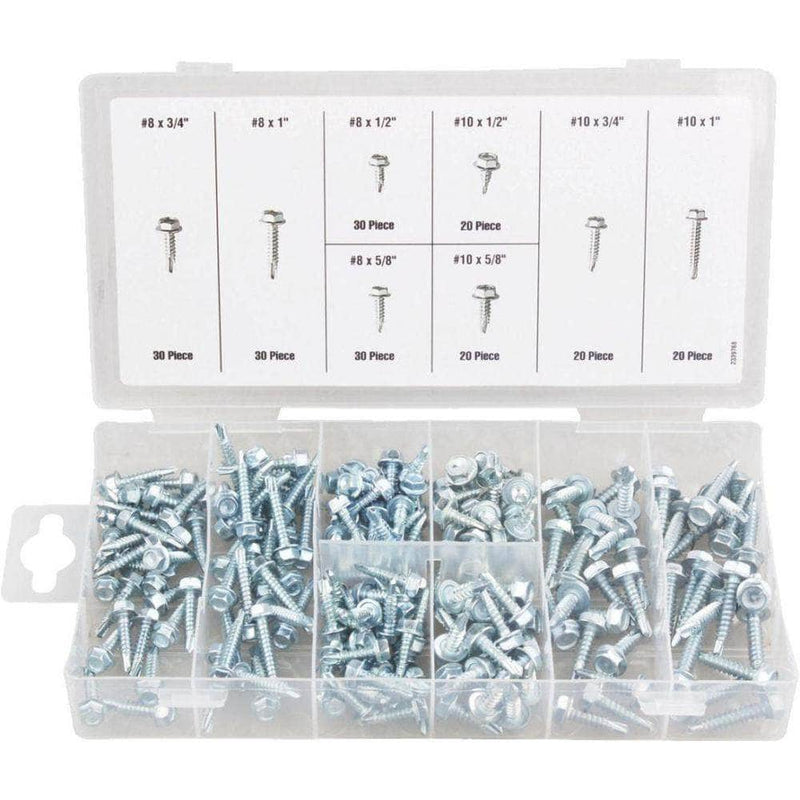 Grip Grip 43162 200 Piece Zinc Plated Hex Head Self Drilling Screw Assortment Set