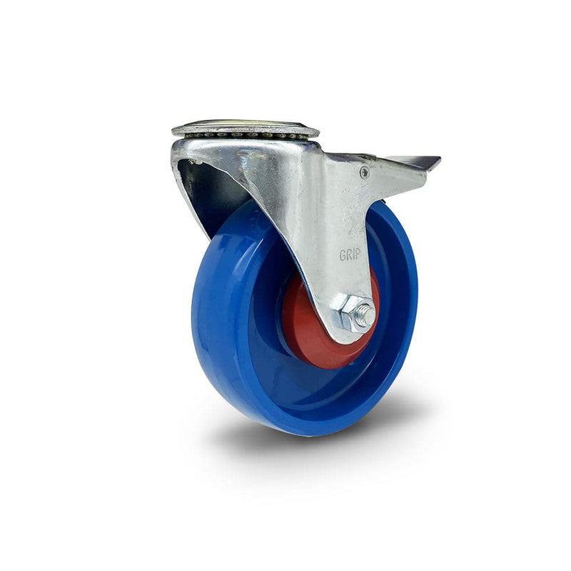 Grip Grip 41987 125mm 250kg Industrial Blue Nylon Swivel Castor with Brake & Bolt Hole