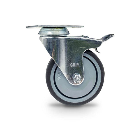 Grip Grip 42010 100mm 100kg Institutional Grey TPR Swivel Castor with Brake