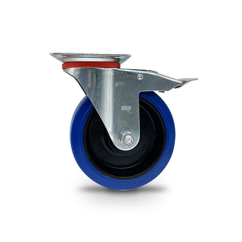 Grip Grip 42064 160mm 200kg Blue Elastic Rubber Swivel Castor with Brake