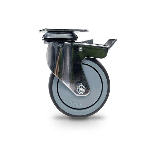 Grip Grip 42075 100mm 130kg Chrome Plated Grey TPR Swivel Castor with Brake