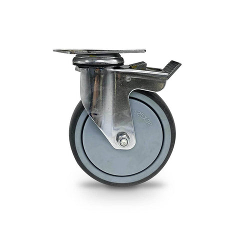 Grip 42077 125mm 150kg Chrome Plated Grey TPR Swivel Castor with Brake