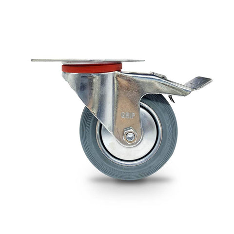 Grip Grip 43056 100mm 70kg Grey Rubber Moulded Steel Core Swivel Castor with Brake
