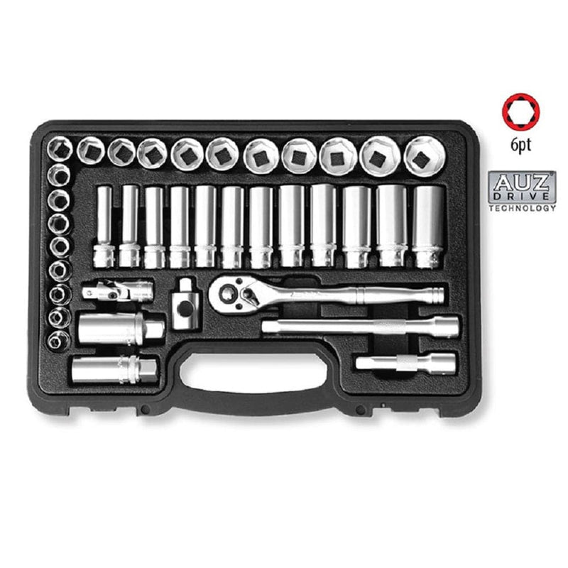 AuzGrip A75506 38 Piece Metric 3/8" Square Drive Deep & Standard Socket Set
