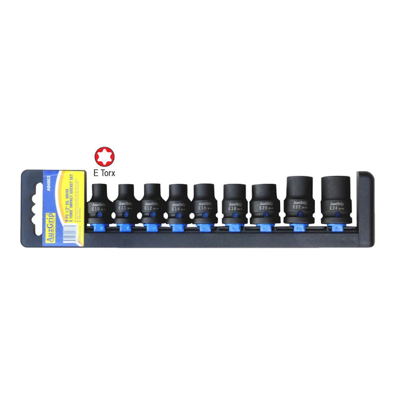 AuzGrip AuzGrip A84603 9 Piece 1/2" Square Drive E-Torx Bit Impact Socket Set