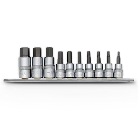 AuzGrip A71084 10 Piece SAE 3/8 Inch and 1/2 Inch Square Drive Hex Bit Socket Set Front