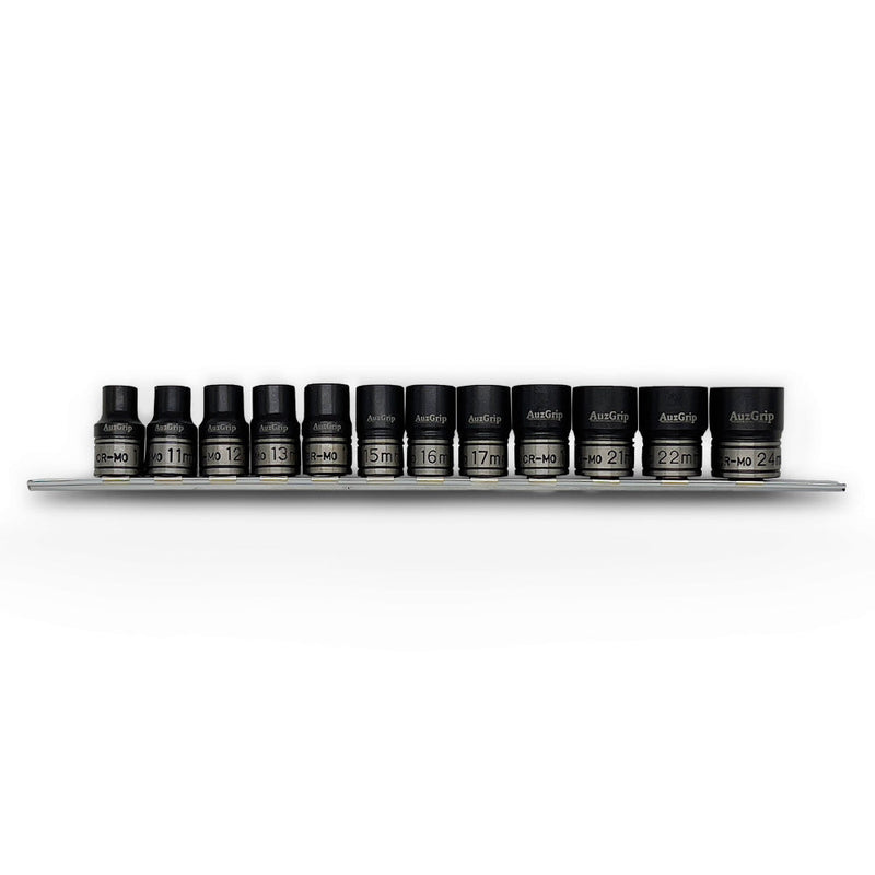 AuzGrip A84502 12 Piece Metric Thin Wall Impact Socket Set Front