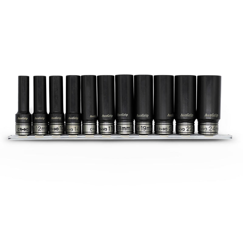 AuzGrip A84503 11Piece Metric 6Point 12Square Drive Thin Wall Deep Impact Socket Set Front