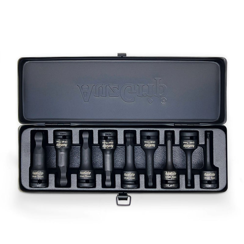 AuzGrip A84605 9 Piece Metric 1/2'' Square Drive Ball End Hex Bit Impact Socket Set
