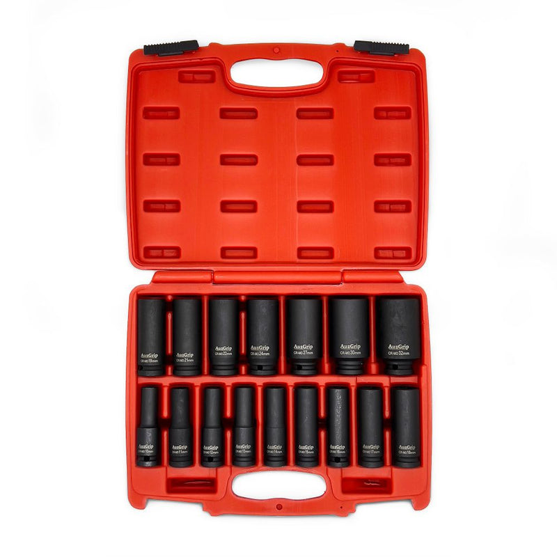 AuzGrip A84616 16 Piece Metric 6 Point Deep Impact Socket Set Front_jpg