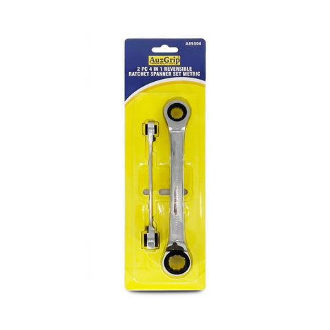 AuzGrip A89504 2 Piece Metric 4 in 1 Reversible Ratchet Spanner Set Front_jpg
