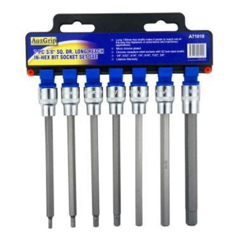 AuzGrip AuzGrip A71018 7 Piece SAE 3/8" Square Drive Long Reach In-Hex Bit Socket Set