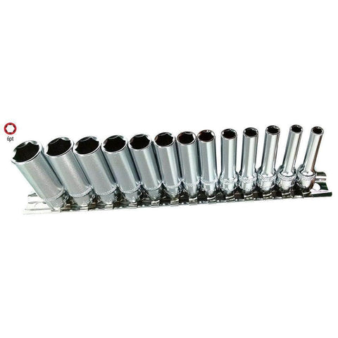 AuzGrip AuzGrip A75350 13 Piece Metric 6 Point 1/4" Square Drive Deep Socket Set