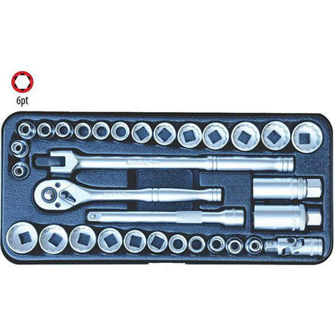 AuzGrip AuzGrip A75505 32 Piece Metric & SAE 6 Point 3/8" Square Drive Socket Set