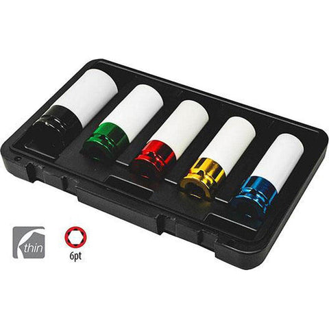 AuzGrip AuzGrip A84679 5 Piece Metric 6 Point 1/2" Square Drive Alloy Wheel Impact Socket Set