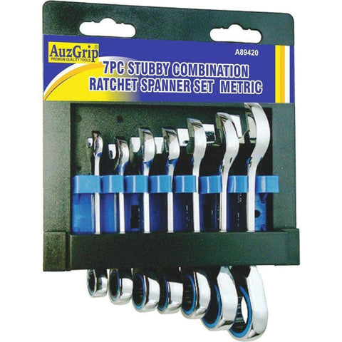 AuzGrip AuzGrip A89421 7 Piece SAE Stubby Combination Ratchet Spanner Set