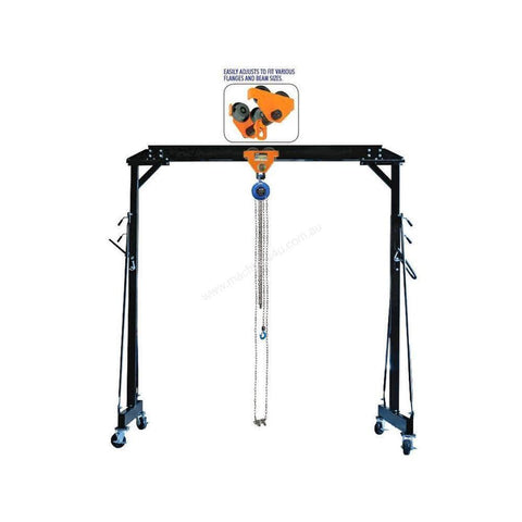 Grip Grip 18140BD 950kg Adjustable Wheeled Gantry with Chain Block & Push Girder Trolley Kit