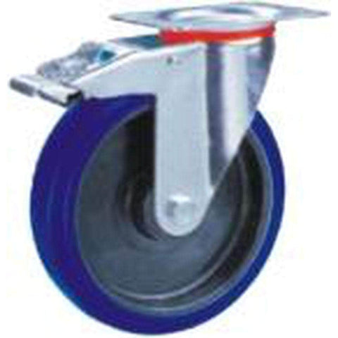 Grip 42069 200mm 280kg Blue Elastic Rubber Swivel Castor with Brake