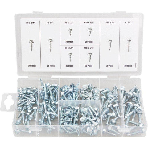 Grip Grip 43162 200 Piece Zinc Plated Hex Head Self Drilling Screw Assortment Set