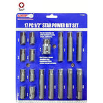 Grip Grip 71160 17 Piece T20-T60 1/2" Square Drive Long & Short Torx Bit Set