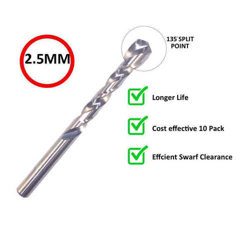 Insize Insize IN0014 10 Piece 2.5mm Heavy Duty HSS M2 Drill Bit Set