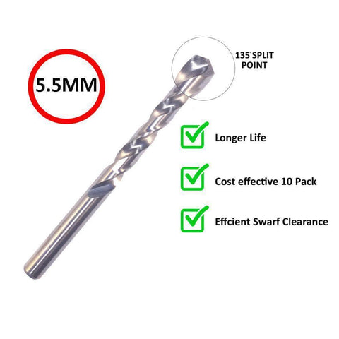 Insize Insize IN0020 10 Piece 5.5mm Heavy Duty HSS M2 Drill Bit Set